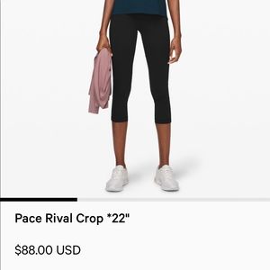 Lulu lemon pace rival crop 22” black